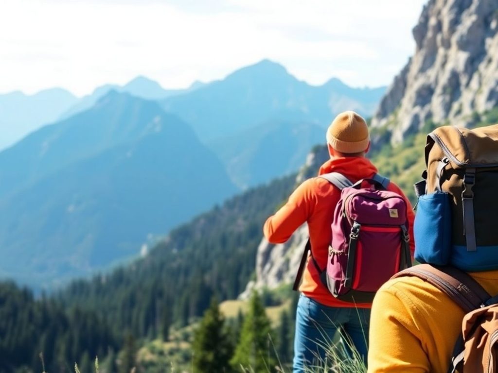 Călător cu rucsac în peisaj montan.