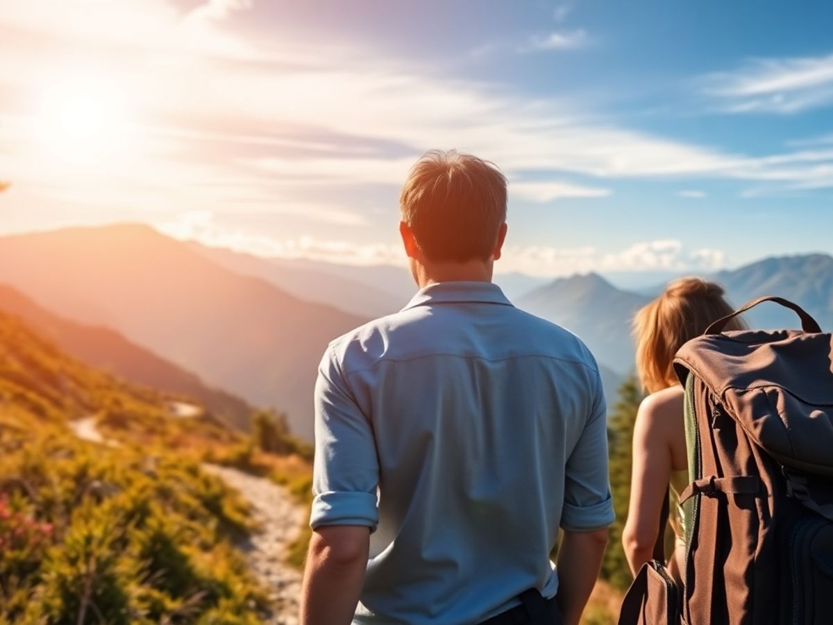 Călător cu rucsac pe un peisaj pitoresc.