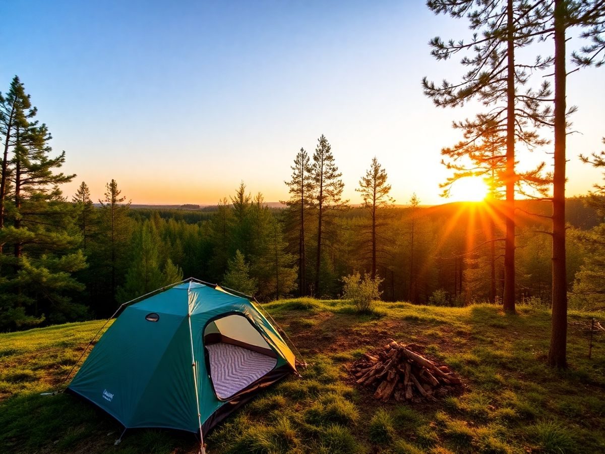 Camping în pădurea din România cu cort și foc.