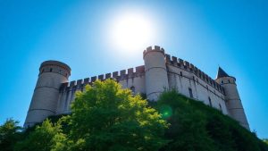 Fortăreață medievală veche sub cerul albastru